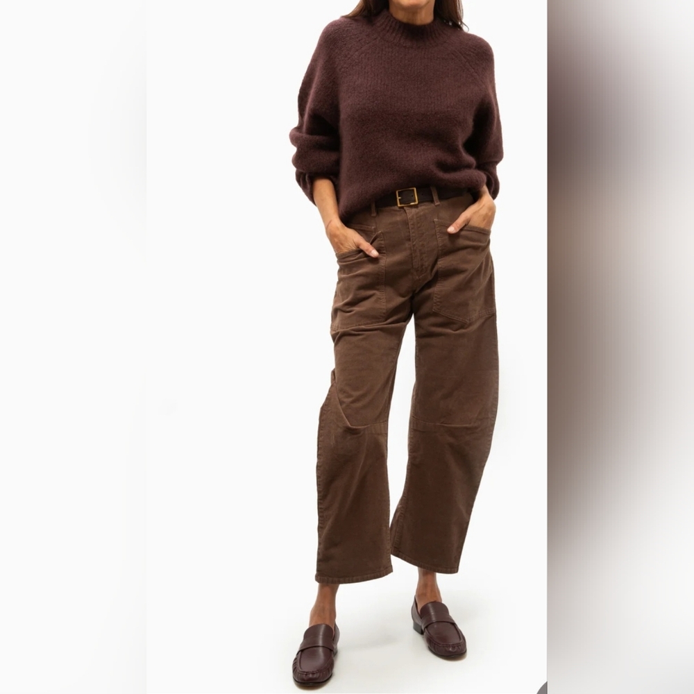 Nili Lotan Shon Barrel Pants in Brown. Size 8
